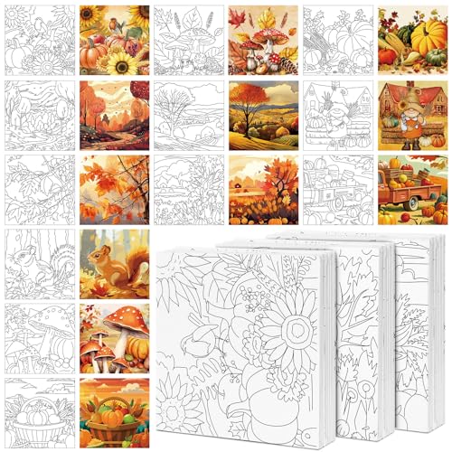 Teling 12-teiliges vorgezeichnetes, gespanntes Leinwand-Set für Erwachsene, vorgedruckte Leinwand-Umrisse für DIY-Malerei, Partyzubehör, 15,2 x 15,2 x 1,5 cm (Herbst) von Teling