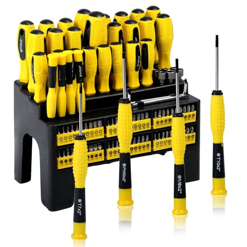 100 Stück Profi Schraubendreher Set mit Ständer, Chrom-Vanadium Stahl Bits Multi-Bit Schraubendreher Kit für Haushalt & DIY Reparaturen Mechaniker Werkzeug Set (Gelb & Schwarz) von Telituny