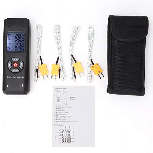 Temperaturmessgerät Typ K, Digitales Thermoelement Thermometer TL-TK04 4-Kanal-K-Typ Kontakt-Digitalanzeige Thermometer mit fühler für Industrie Landwirtschaft Meteorologie Haushalt, -50°C bis 1350°C von Telituny