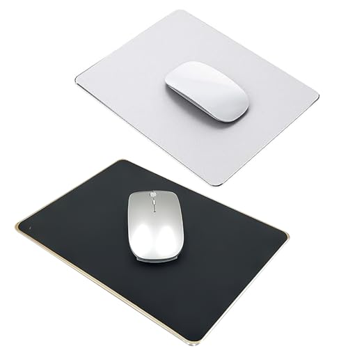 Metall-Mauspad, 2er-Pack, 220 x 180 x 2,5 mm, Mauspad aus Aluminiumlegierung, doppelseitiges Mauspad mit Füßen für Laptops, Computer und PCs (Schwarz + Silber) von Telituny
