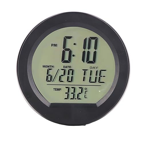 Solar Digitaluhr Mit Temperaturanzeige Für Auto, 13x10cm Großes LCD Display, Automatische Beleuchtung, ABS Gehäuse, Inkl. 2x AG13 Batterien (Schwarz) von Telituny