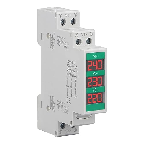 Telituny 3-Phasen AC Voltmeter, DIN-Schienenmontage LCD-Digitalanzeige Spannungsmesser Stromzähler für Heimbüro Gewerbegebäude Spannungsüberwachung 60 450V von Telituny