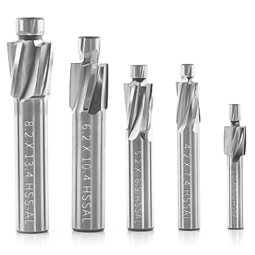 Telituny 5 Stück Senker Schaftfräser, CNC Drehfräser Flachsenkersatz, M3 M4 M5 M6 M8 Fräsmaschine Metall Slot Bohrer 4 Flöten HSS-AL für Kupfer, Aluminium, Stahl, Gusseisen von Telituny
