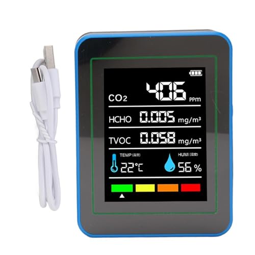 Telituny 5-in-1 Luftqualitätsmessgerät, Tragbarer CO2 HCHO TVOC Detektor mit Temperatur & Feuchtigkeitssensor, 1200mAh Akku, Typ-C Aufladung, Echtzeit LCD Display für Zuhause & Büro (Schwarz und Telituny 5-in-1 Luftqualitätsmessgerät, Tragbarer CO2 HCHO TVOC Detektor mit Temperatur & Feuchtigkeitssensor, 1200mAh Akku, Typ-C Aufladung, Echtzeit LCD Display für Zuhause & Büro (Schwarz und von Telituny
