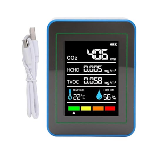 Telituny 5-in-1 Luftqualitätsmessgerät, Tragbarer CO2 HCHO TVOC Detektor mit Temperatur & Feuchtigkeitssensor, 1200mAh Akku, Typ-C Aufladung, Echtzeit LCD Display für Zuhause & Büro (Weiß und Blau) Telituny 5-in-1 Luftqualitätsmessgerät, Tragbarer CO2 HCHO TVOC Detektor mit Temperatur & Feuchtigkeitssensor, 1200mAh Akku, Typ-C Aufladung, Echtzeit LCD Display für Zuhause & Büro (Weiß und Blau) von Telituny