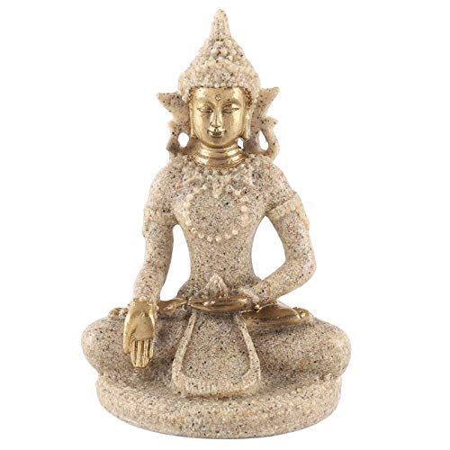 Telituny Buddha Statue Tisch Buddha Statue Buddha Craft Buddha-Statue aus Sandstein und Harz Meditieren Sitzende Buddha Statue Carving Figur Craft Craft für Heimdekoration Ornament (B Gold) von Telituny