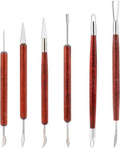 Telituny Clay Ton Werkzeug, 6 Stück Töpferwerkzeug Töpfern Modellierwerkzeug Doppelseitige Polymers Clay Tools, Sculpting Keramik Werkzeug mit Holzgriff, für Anfänger Amateure oder Profis von Telituny