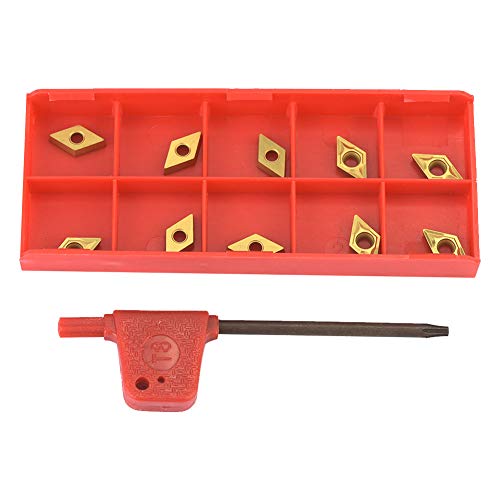 Telituny DCMT070204 Wendeschneidplatten 10er-Set, Drehmeißel Platten US735 mit PVD-Beschichtung, Gold Hartmetall-Platten für Stahlbearbeitung, inkl. Schlüssel (DCMT21.51, 07 Serie) von Telituny