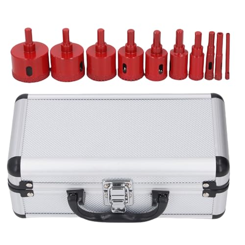 Telituny Diamant Lochsäge Set, 10TKG Fliesen Bohrerset für Porzellan, Keramik, Glas, Granit, Marmor, Kronbohrer mit Koffer, 6mm bis 50mm, Dreikant Aufnahme von Telituny