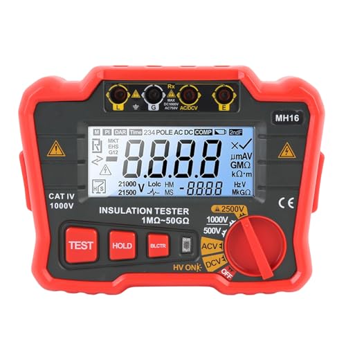 Telituny Digitaler Isolationswiderstand Tester, 250V/500V/1000V Megohmmeter mit Silikonabdeckung, Spannungsmessung für Transformatoren, Motoren, Kabel - Professional E Telituny Digitaler Isolationswiderstand Tester, 250V/500V/1000V Megohmmeter mit Silikonabdeckung, Spannungsmessung für Transformatoren, Motoren, Kabel - Professional E von Telituny