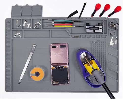 Telituny Große Antistatik Matte, 45 x 30 cm Silikon Lötmatte 500℃ Lötunterlage, Soldering Mat, Handy Reparatur Matte Arbeitsmatte, für Lötpistolen/Heißpistolen, Elektronik, Smartphone, Uhren von Telituny