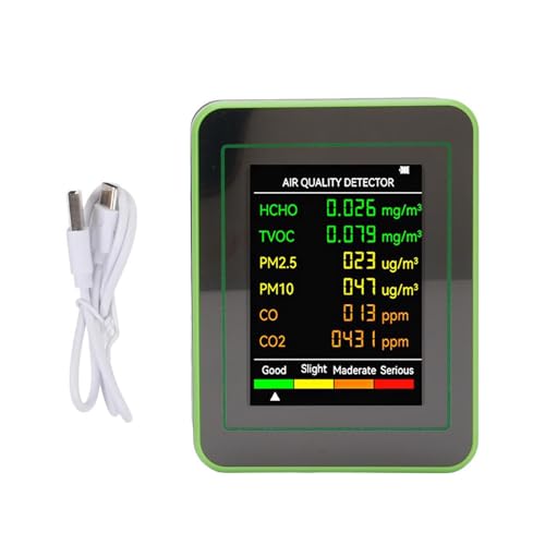 Telituny Luftqualitätsmessgerät, Innenraum Luftqualität Monitor für CO2, TVOC, HCHO, PM2.5, PM10 mit Echtzeit-Daten, Tragbarer Luftdetektor mit LCD Display, Wiederaufladbarer Akku (Schwarz und grün) von Telituny