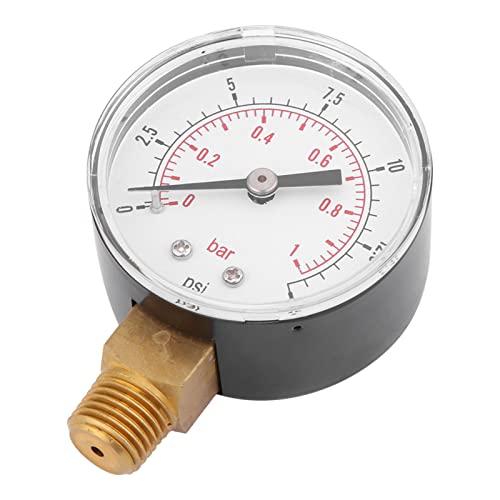 Telituny Mini Manometer, 0-15 PSI & 0-1 Bar Doppelskala, 1/4" BSPT Gewinde, Kompakt für Luft, Wasser, Öl von Telituny