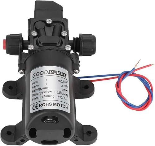 Telituny Selbstansaugende Membranpumpe, Wasserpumpe DC 24V 80W 5.5L/MIN Druckschalter Wasserpumpe Pumpe Selbstansaugend Membran Wohnmobil Wasserpumpe, für Wasser Yacht Garten Camper von Telituny