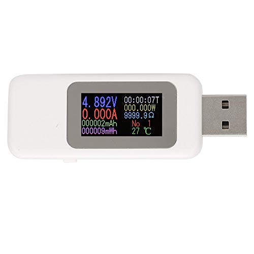 Telituny USB Tester Messgerät, Digital Color LCD Display Multimeter Ladegerät Detektor, Digital Voltmeter Amperemeter Spannungsmesser Leistungskapazität Leistungsmesser DC4-30V 0-5.1A (Weiß) von Telituny