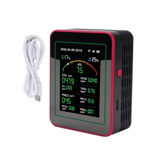 Telituny WLAN Luftqualitätsmessgerät, Innenraum Luftqualität Monitor für CO2, TVOC, HCHO, PM0.3-PM10, Temperatur & Luftfeuchtigkeit, Echtzeit-Daten mit App, Tragbarer Luftdetektor mit (Schwarz+rot) Telituny WLAN Luftqualitätsmessgerät, Innenraum Luftqualität Monitor für CO2, TVOC, HCHO, PM0.3-PM10, Temperatur & Luftfeuchtigkeit, Echtzeit-Daten mit App, Tragbarer Luftdetektor mit (Schwarz+rot) von Telituny