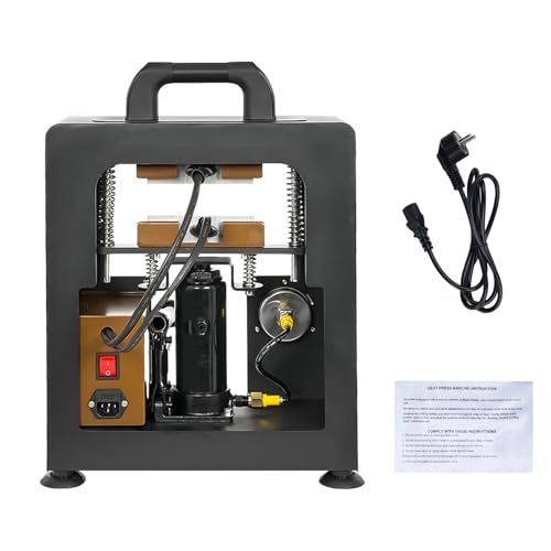 Telituny Wärmepresse, 10 Tonnen Manuelle Hydraulische HeißPressmaschine 600 W Wärmepresse Doppelheizplatte Kolophonium-Extraktionsmaschine mit Manometeranzeige von Telituny