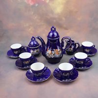 Vintage Porcelain Mocha Service - Real Cobalt Flower With Bird Motif 1950S German Coffee Retro Ceramics Vintage Porcelain Mocha Service - Real Cobalt Flower With Bird Motif 1950S German Coffee Retro Ceramics von TellerSammlung