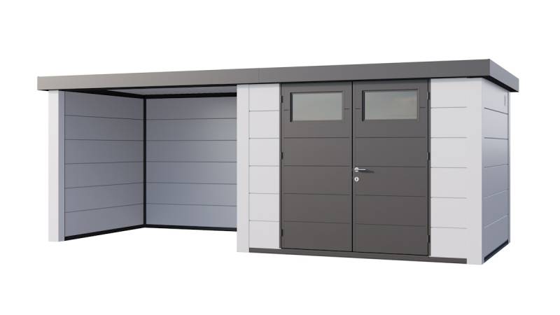 Telluria Metallgerätehaus Classico 3024 mit Lounge Anbau-Lounge-Anbau links-weiß/weiß von Telluria