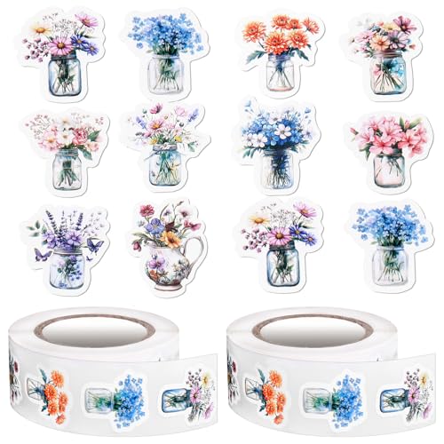 1000 Stück Blumen Aufkleber Mädchen Sticker Scrapbooking Vase Blumen Sticker Set 10 Stile Blumenaufkleber für Scrapbooking Umschläge Hochzeitseinladungen Dekorativ Journaling Zubehör von Telooco