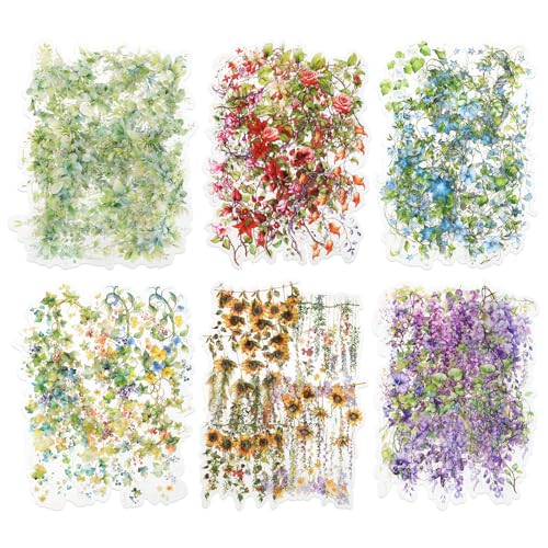 120 Stück Transparente Scrapbooking Aufkleber Blumen Sticker Set PET Blumen Aufkleber Pflanzen Sticker Mädchen Blumenranken Stickers Pflanzensticker für Scrapbook Fotoalbum Laptops Handwerk von Telooco