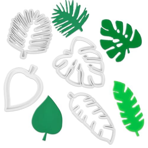 4 Stück Blatt Fondant Ausstecher Kuchendekoration Ausstechformen zum Backen Hawaii Palme Keksausstecher Palmenblätter Form für Selbstgemachte Kuchen Zuckerguss Fondant Dekorations von Telooco