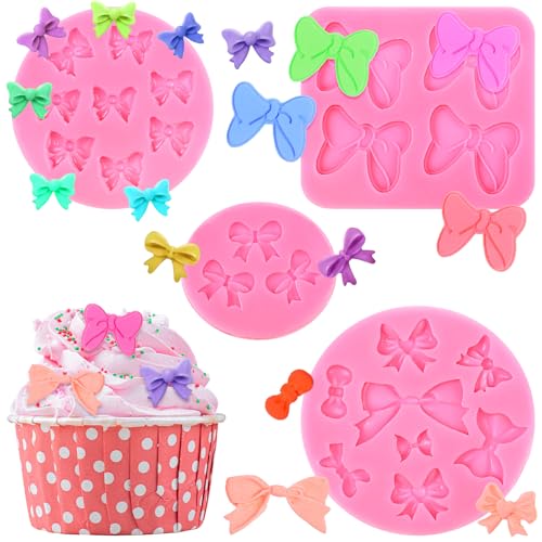 4 Stück Schleifen Silikonform Rosa Fondant Ausstecher 4 Formen Silikon Schokoladenformen Schleifen Schokoladen Ausstecher Backform Dekoration für Selbstgemachte Desserts Kuchen Dekoration von Telooco