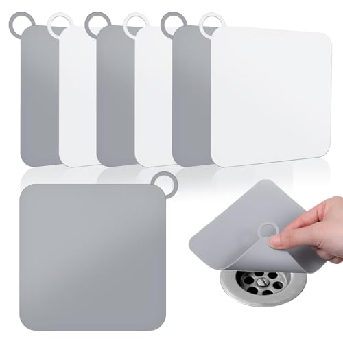 6 Stück Abflusssieb Gummi Duschsieb Abdeckungen Waschbecken Abfluss Sieb Duschabfluss Abdeckungen Küche Geruchsdichte Pads Abflussstopfen für Keller Badezimmer Küche Waschküche (Weiß, Grau) von Telooco