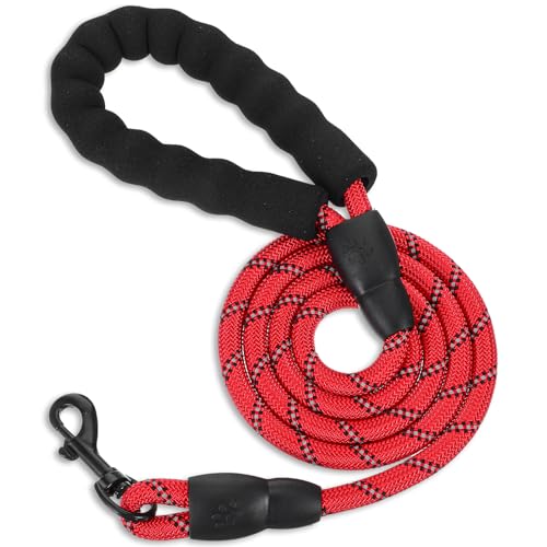 Round Basics Hundeleine, 122 cm, robuste Hundeleine mit bequemem, gepolstertem Griff, langlebiges, starkes Haustier-Laufseil für kleine, mittelgroße und große Hunde, Rot von Telooco