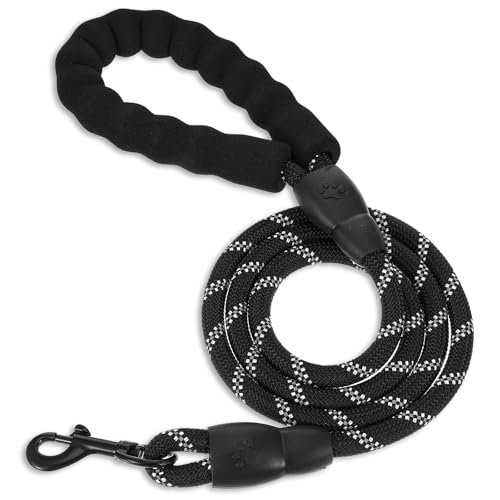 Round Basics Hundeleine, 122 cm, robuste Hundeleine mit bequemem, gepolstertem Griff, langlebiges, starkes Haustier-Wanderseil für kleine, mittelgroße und große Hunde, Schwarz von Telooco