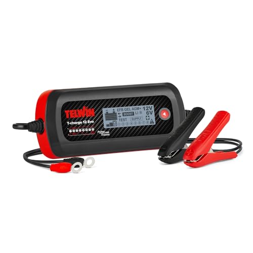 Telwin T-Charge 12 EVO: Ladegerät, elektronischer Ladungserhalter und Multifunktionstester 6/12 V mit LCD-Display, für Fahrzeug-, Auto- und Motorradbatterien. IP65. Kabel enthalten. von Telwin