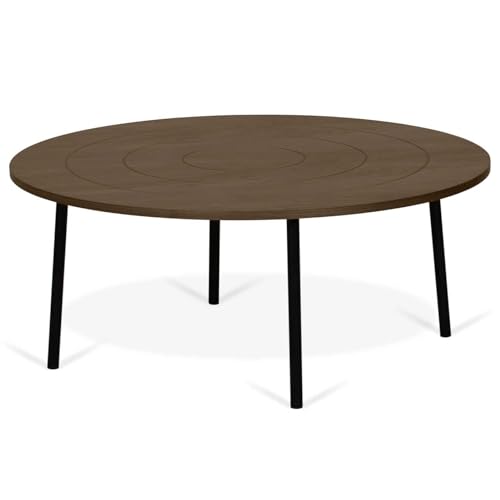 Symbiosis Ply Couchtisch rund, MDF und Metall, Nussbaumfurnier mit Metallfüsse, 80 x80 x35 cm (LxBxH) von Symbiosis
