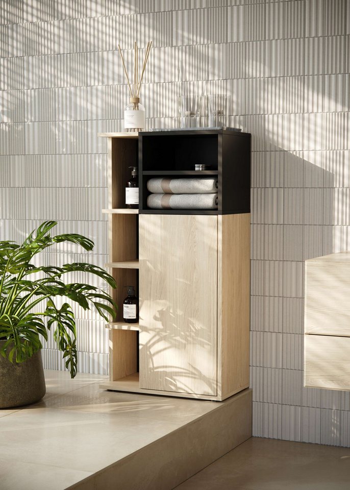 TemaHome Midischrank Kube Badschrank, Aufbewahrung, Platzsparend, Höhe 109 cm mit einer Tür und offene Fächer von TemaHome