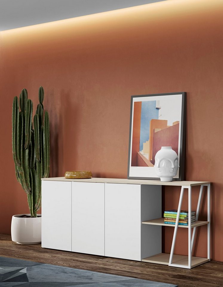 TemaHome Sideboard Albi, aus Echtholzfurnier mit Metallgestell, Breite 190 cm von TemaHome