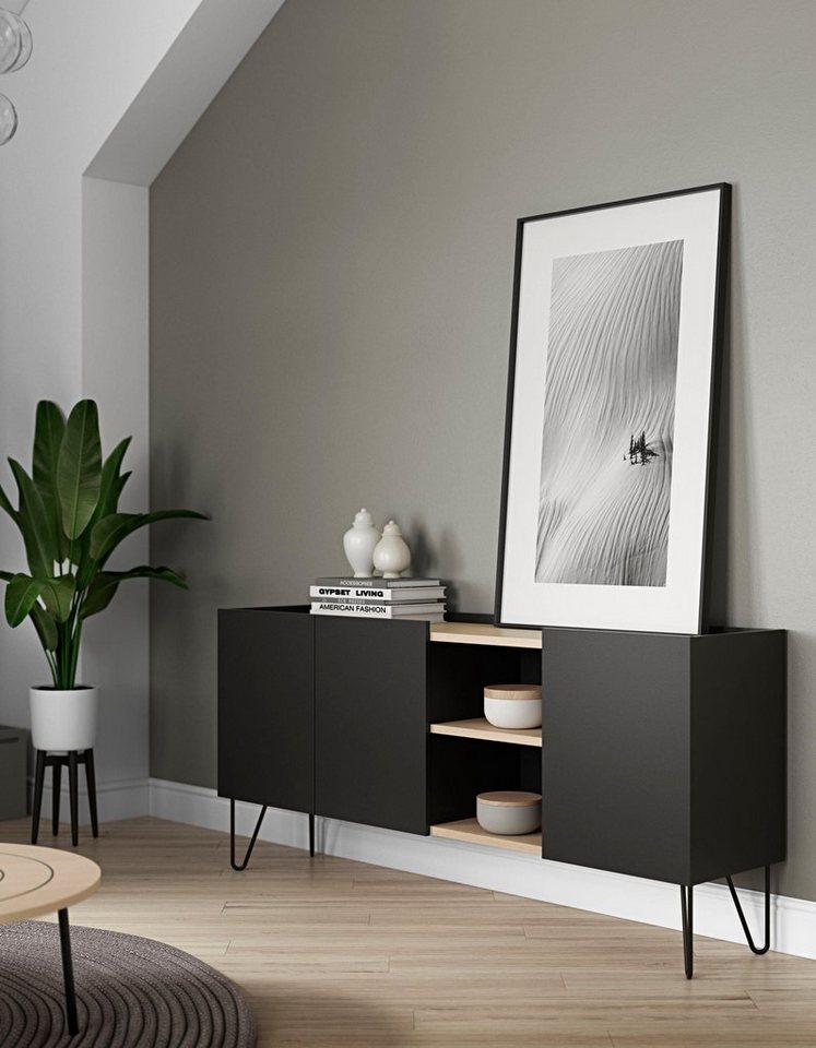 TemaHome Sideboard Nina, Kommode, schwarz lackiertes Metallgestell, Breite 180 cm von TemaHome