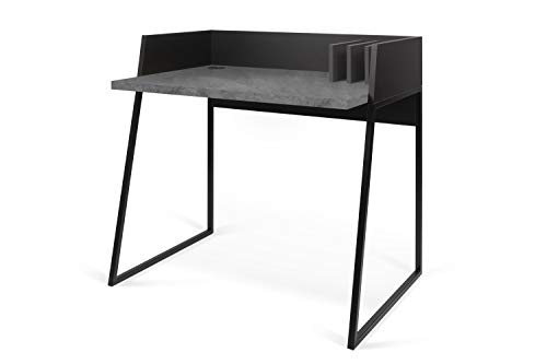 TEMAHOME Volga Schreibtisch, mit Metallgestell, kleine Trennwände, mit Kabeldurchführung, Chipboard/MDF/metalic legs, Black and Concrete Look, 90 x60 x88 cm (LxBxH) von TemaHome