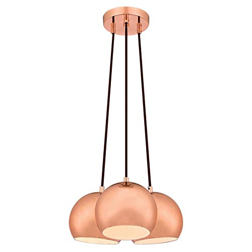 Temara 6110140ATE 3-flammige Cluster-Pendelleuchte für den Innenbereich, Hochglanz-Kupfer-Finish von Temara