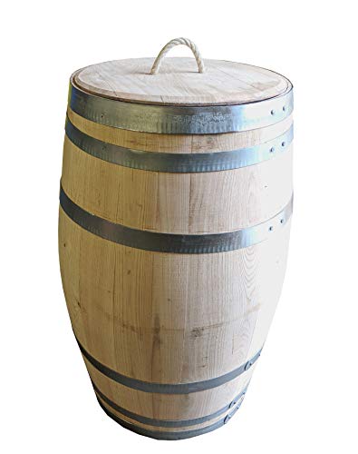 150 Liter Holzfass, neues Fass, Weinfass aus Kastanienholz geöffnet als Regenfass, Regentonne (Fass unbehandelt mit Deckel) von Temesso