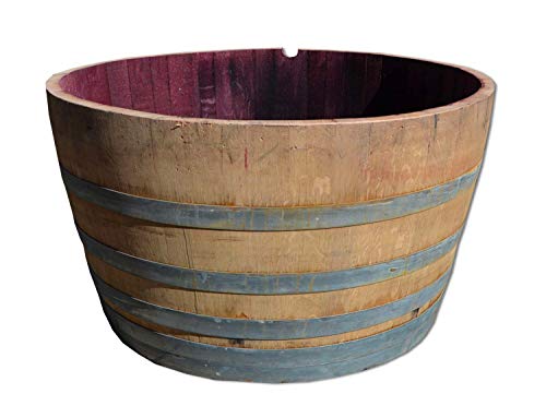 Großes 250 l Weinfass aus Eichenholz, Holzfass halbiert - Als Pflanzkübel oder Teichfass (Fass Natur mit Schlaufen) von Temesso