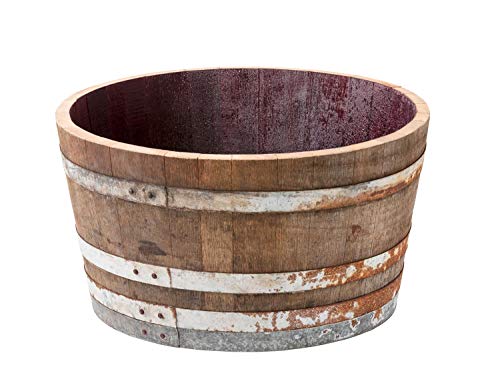 Temesso Holzfass, Weinfass halbiert aus Eichenholz in rustikaler Optik als Pflanzkübel oder Miniteich von Temesso