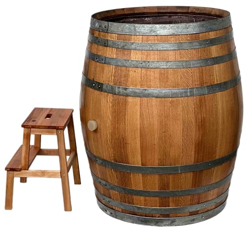 Temesso 500L Badefass – Tauchfass zum Eisbaden aus Eichenholz geschliffen & geölt mit Sitzbank und Treppe für Outdoor- und Wellness-Anwendungen von Temesso