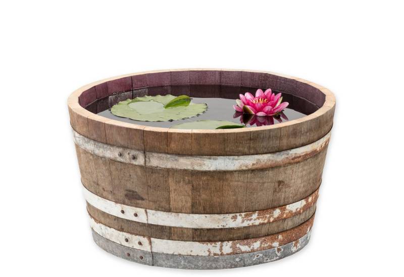 Temesso Pflanzkübel D 70cm - RUSTIKALES Weinfass halbiert als Miniteich von Temesso