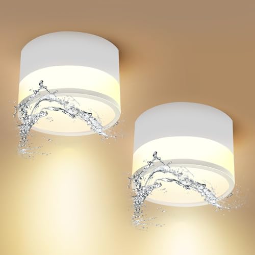 Temgin 2er IP65 Deckenleuchte Aufputz Weiß Matt LED 12W 3000K Warmweiß Deckenspots Aluminium 230V Ø10cm Aufbauleuchte Deckenlampe Spots Badezimmer von Temgin