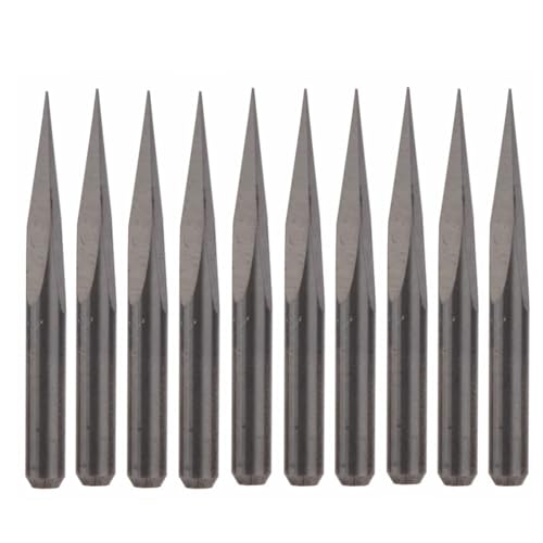 Temhyu 10 Stück 3,175 mm Schaft 3 Kanten PCB Gravur Bit Set 15/20/30/45/60/90 Grad Spitze 0,1 0,2 0,3 mm Pyramide CNC Fräser 3D Fräsen(3.175x25Dx0.1) von Temhyu