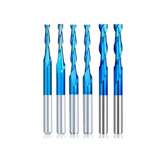 Temhyu 10 Stück CNC-Fräser mit 3,175 mm Schaft, blau beschichtet, spiralförmig, flache Schaftfräser, zweischneidige CNC-Fräser, 1–3,175 mm CNC-Fräser(1.5x3.175x8mm) von Temhyu