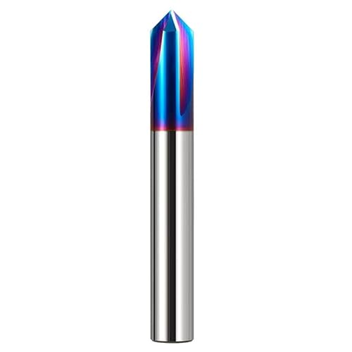 Temhyu 6mm 8mm Schaft HRC60 3 Flöten Fasenfräser 60/90/120 Grad CNC Fräser CNC Gravur Fräswerkzeug Hartmetall Fasenschaftfräser(90 Degree,HRC65 Blue coating,5X50) von Temhyu