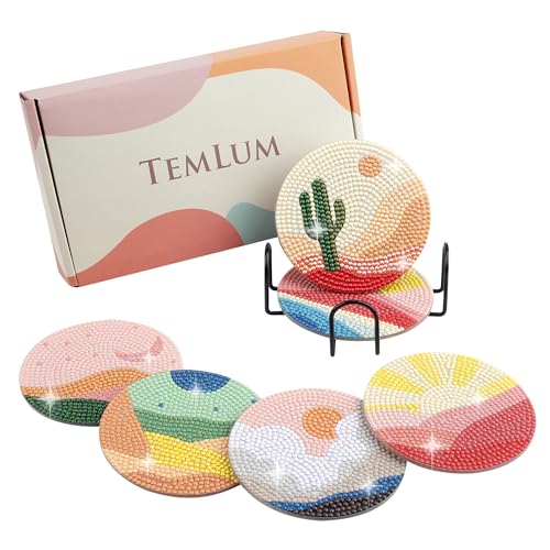 Temlum Diamond Painting Untersetzer mit Halter, 6er Set Diamond Painting für Erwachsene und Anfänger DIY Untersetzer Diamant Painting Set Basteln Erwachsene(Abstrakte Landschaft) von Temlum
