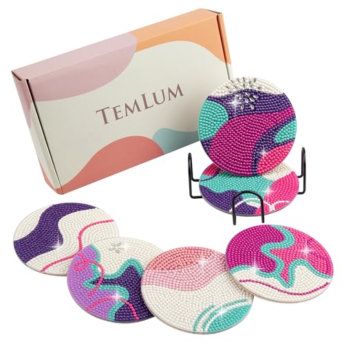 Temlum Diamond Painting Untersetzer mit Halter, 6er Set Diamond Painting für Erwachsene und Anfänger DIY Untersetzer Diamant Painting Set Basteln Erwachsene(Abstraktes-Muster) von Temlum