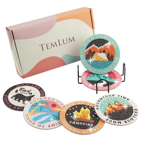 Temlum Diamond Painting Untersetzer mit Halter, 6er Set Diamond Painting für Erwachsene und Anfänger DIY Untersetzer Diamant Painting Set Basteln Erwachsene(Outdoor) von Temlum