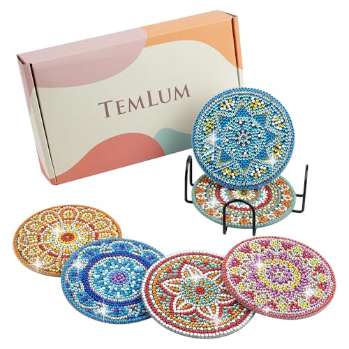 Temlum Diamond Painting Untersetzer mit Halter, 6er Set Diamond Painting für Erwachsene und Anfänger DIY Untersetzer Diamant Painting Set Basteln Erwachsene(Mandala) von Temlum